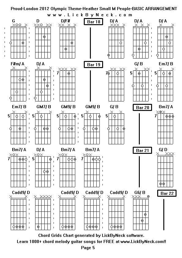 Chord Grids Chart of chord melody fingerstyle guitar song-Proud-London 2012 Olympic Theme-Heather Small M People-BASIC ARRANGEMENT,generated by LickByNeck software.